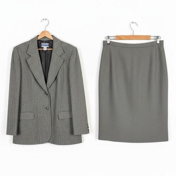 VTG Pendleton Womens 12 Old Money Academia Wool Skirt Jacket Suit Set Gray Tweed - Picture 1 of 15